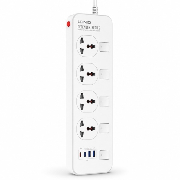 LDNIO SC4408C: Удлинитель 4 в 1 с USB и Type-C, Чёрный